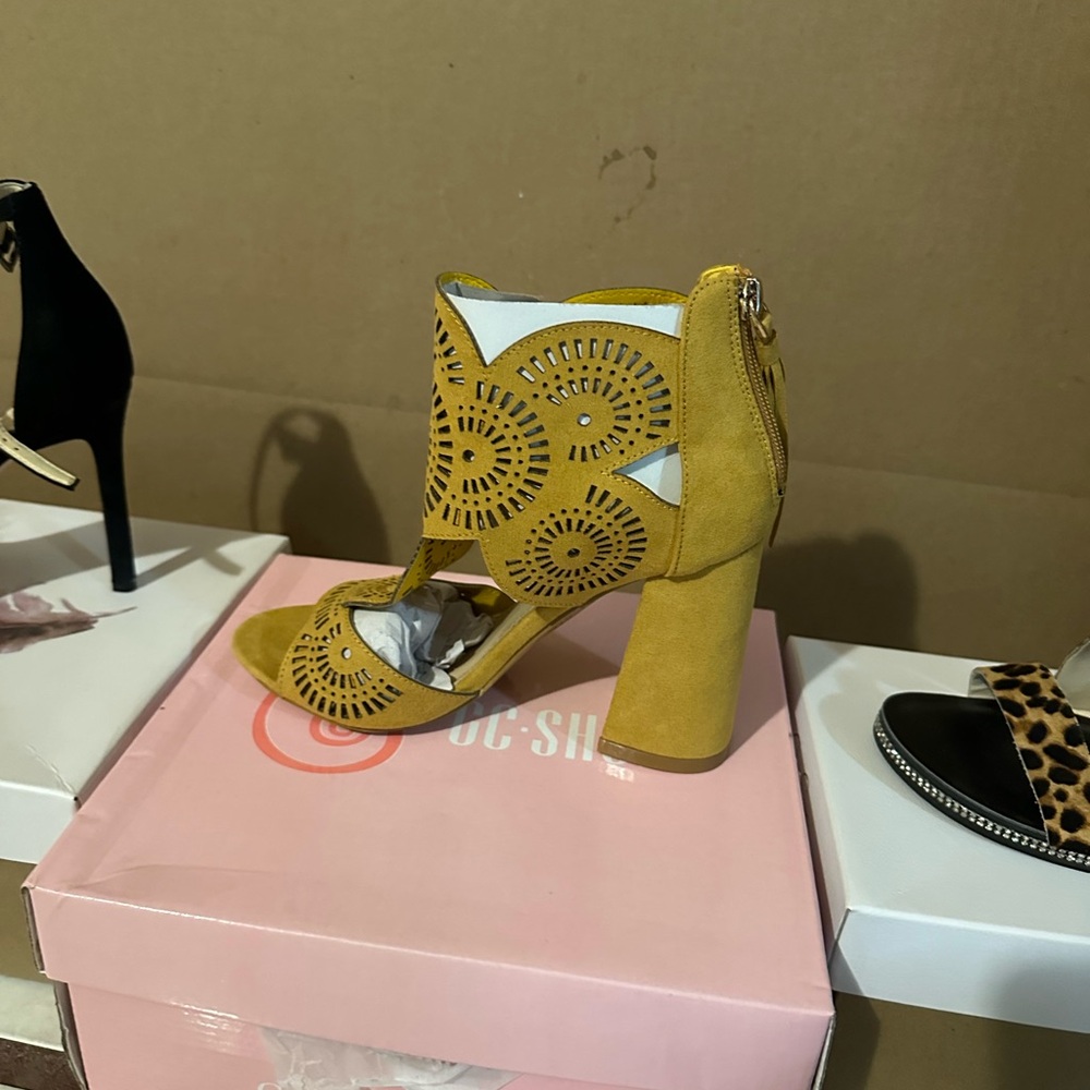 Chic Mustard Suede Cutout Heels